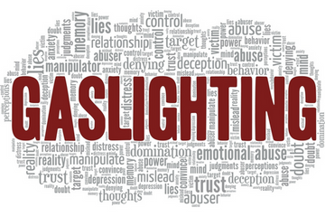 Word cloud centered around 'Gaslighting,' highlighting terms related to emotional manipulation, abuse, trust, doubt, and control, reflecting the toxic behaviors discussed in the blog.