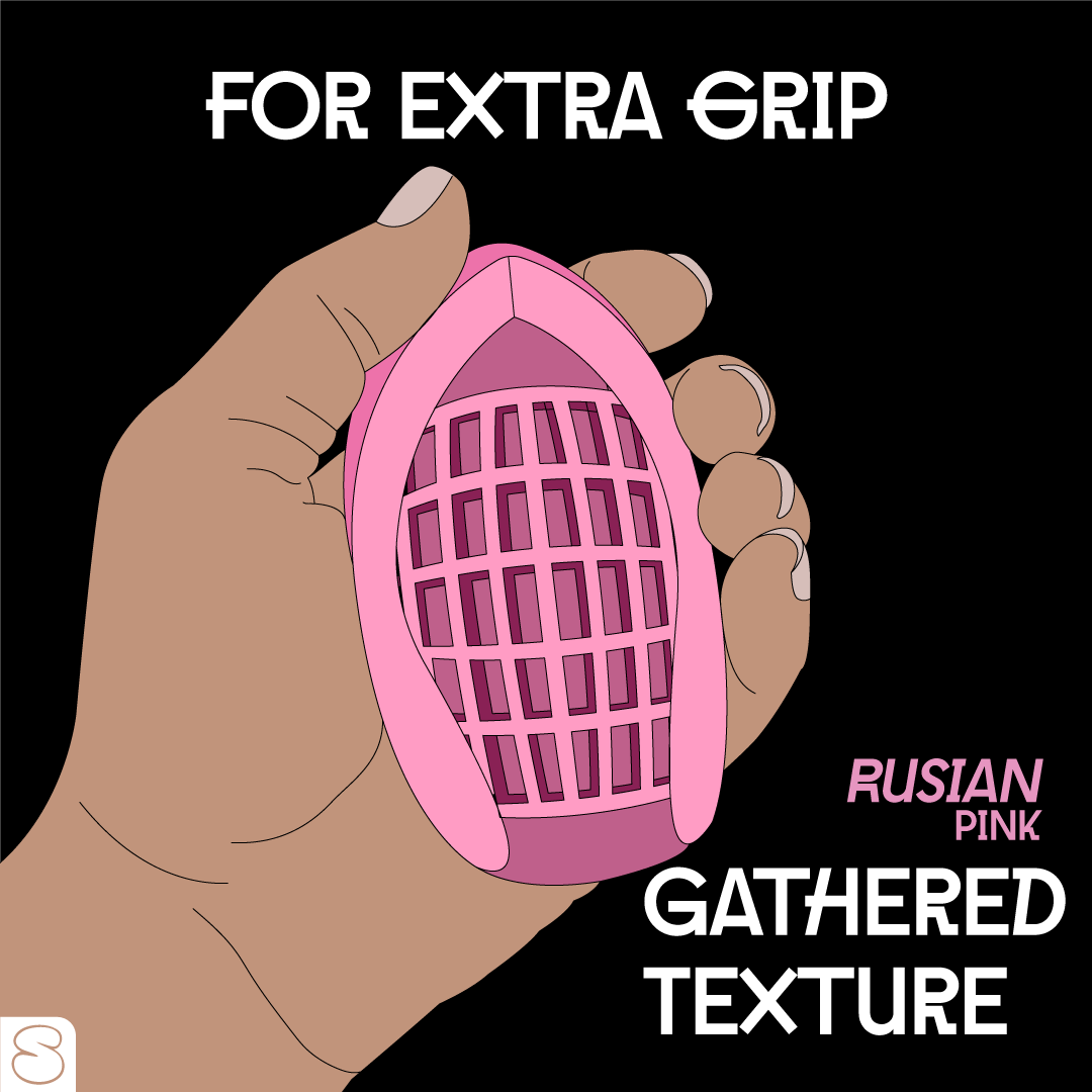 Buy Couple Massager Combo India – illustration showing hand holding Russian Pink textured sleeve with extra grip design