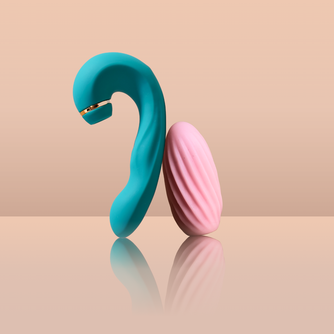 Buy Couple Massager Combo India – Shiver and Fap set on pastel backdrop